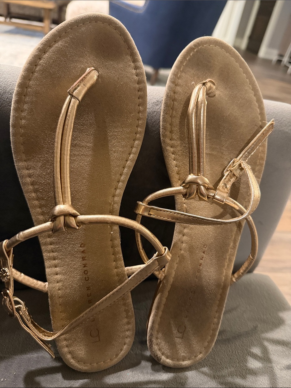 LC Lauren Conrad Rose Gold Strappy T-Bar Sandals
